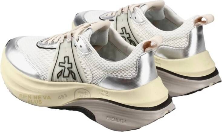 Premiata Witte Stof Hill Sneakers met Zilveren Leren Details