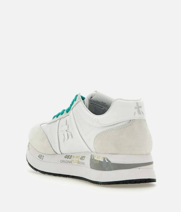 Premiata Witte Suède Sneakers met Groene Veters