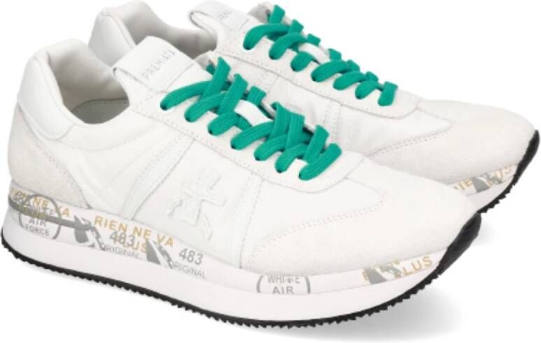 Premiata Witte Suède Sneakers met Groene Veters