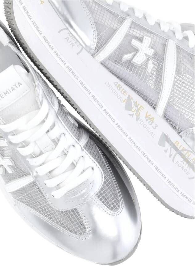 Premiata Witte Zilveren Sneakers Ronde Neus