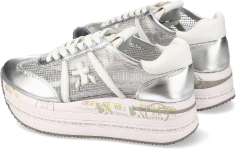 Premiata Zilveren Leren Mesh Sneakers