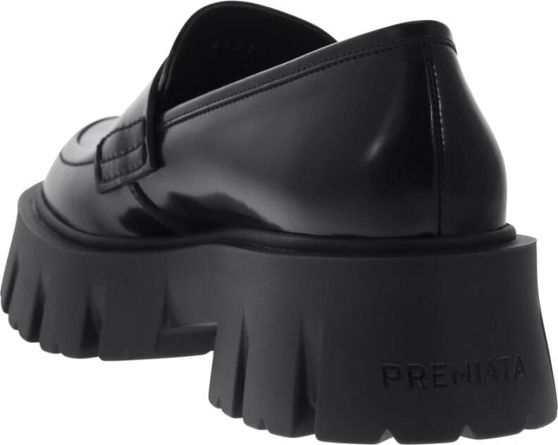 Premiata Zwarte leren loafers met gekartelde rubberen zool Black Dames