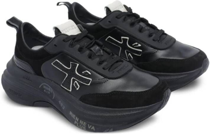Premiata Zwarte Leren Sneakers Rubberen Zool