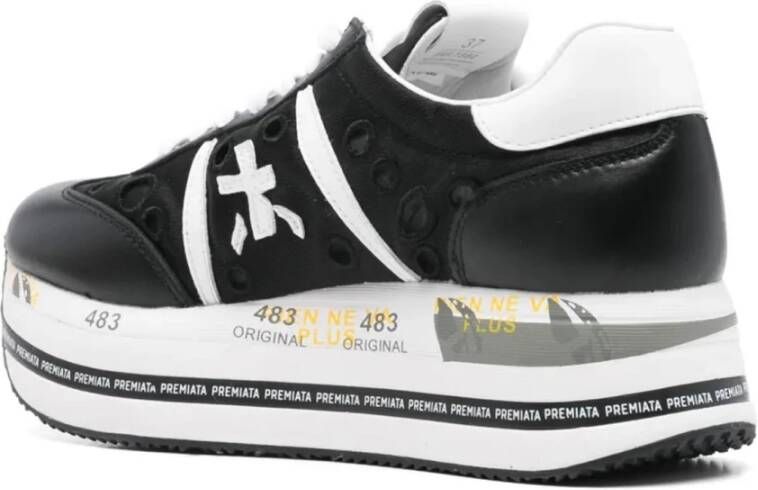 Premiata Zwarte Leren Sneakers Rubberen Zool Logo