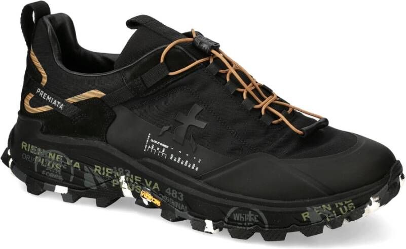 Premiata Zwarte Platte Schoenen met Kruisdesign Black Heren