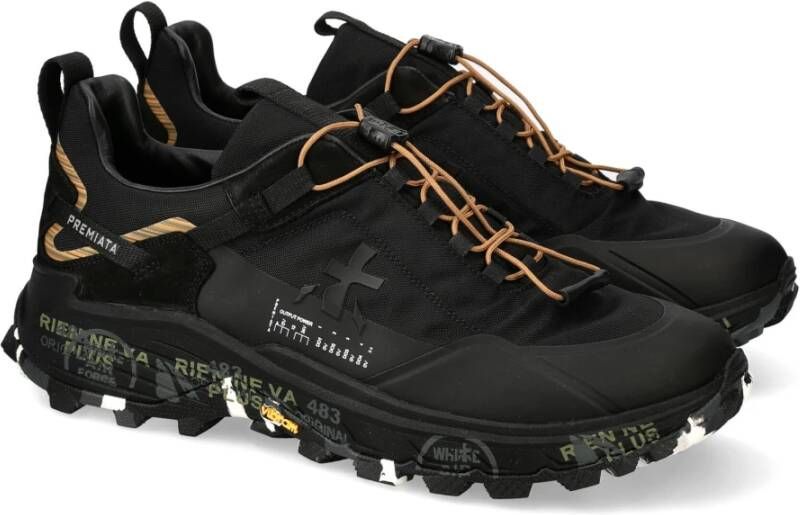 Premiata Zwarte Platte Schoenen met Kruisdesign Black Heren