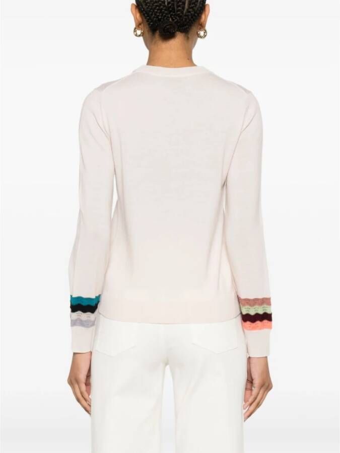 PS By Paul Smith Beige Trui met Ronde Hals en Ribgebreide Boorden