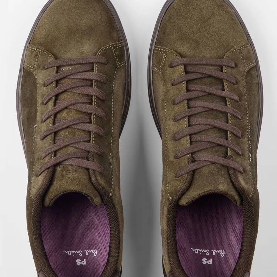 PS By Paul Smith Rex Khaki Sneakers Premium Suède Abstract Borduurwerk