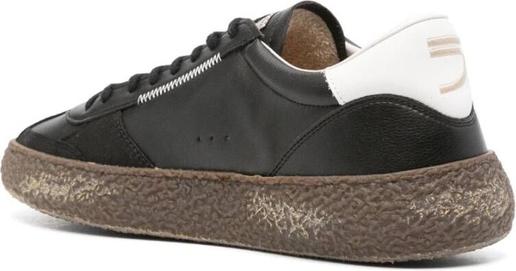 Puraai Leren herensneakers met decoratieve stiksels Black Heren
