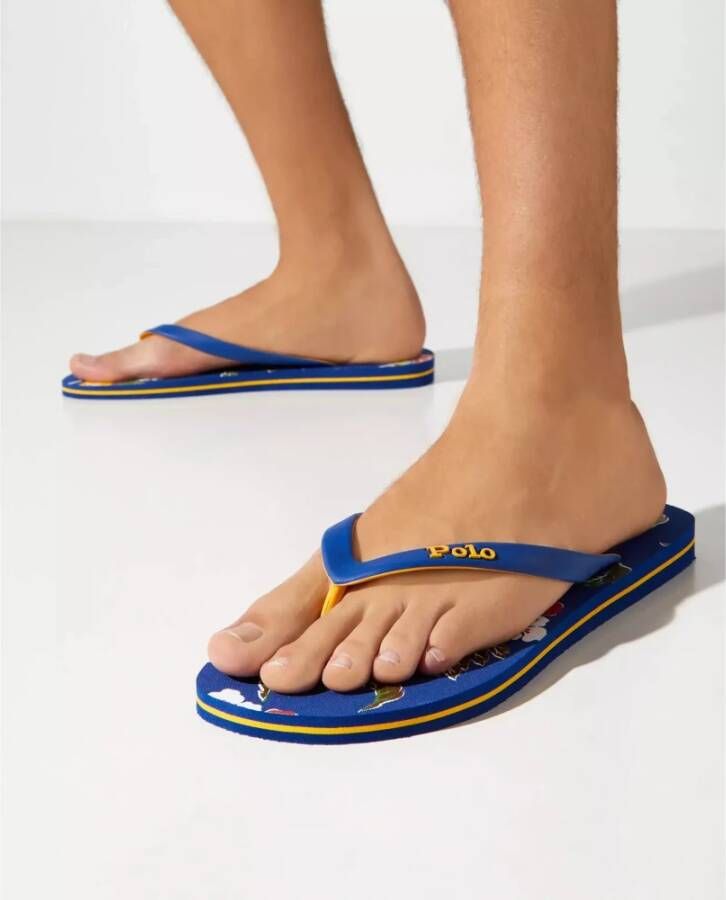 Ralph Lauren Donkerblauwe teenslippers met bloemenpatroon Bolt