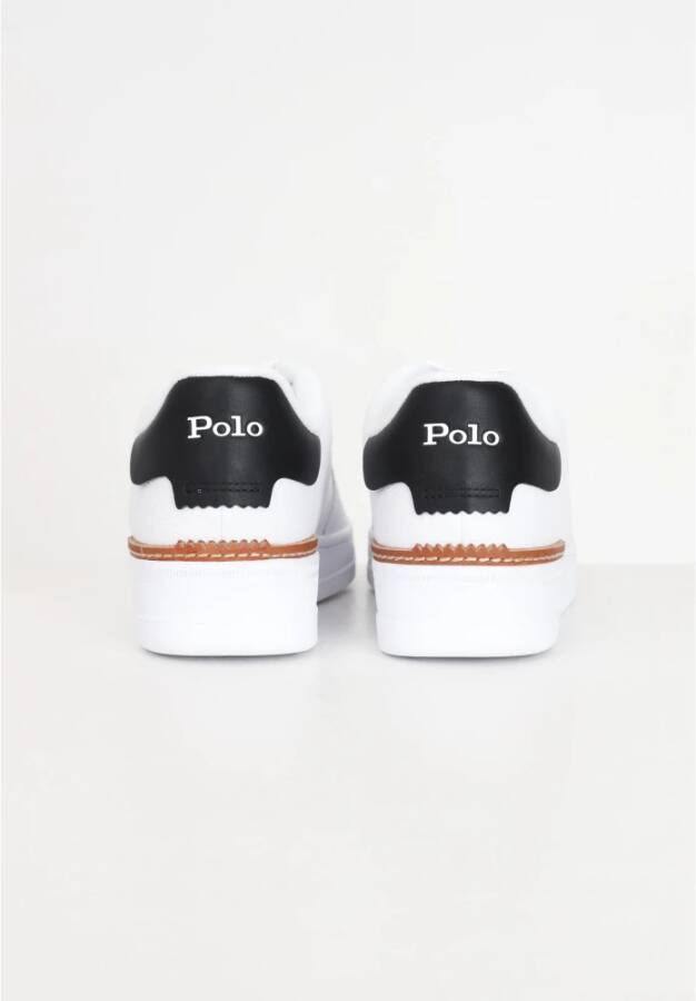 Ralph Lauren Witte Sneakers met Bruin Leren Detail White Heren