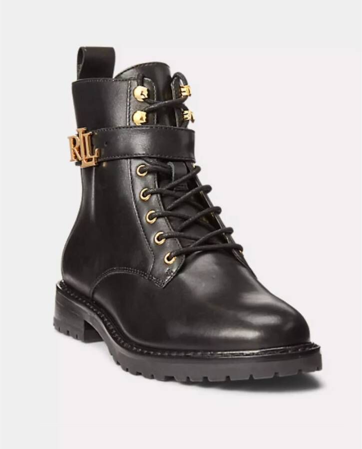 Ralph Lauren Zwarte leren enkellaarsjes Eldridge