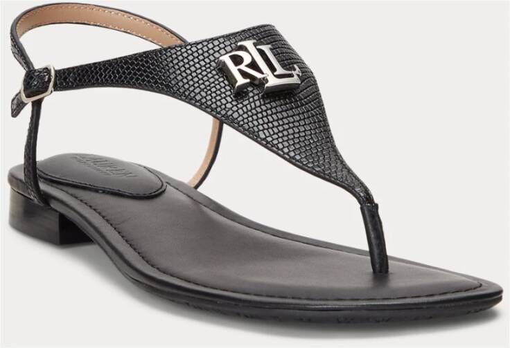Ralph Lauren Zwarte Leren Sandalen Ellington Stijl Black Dames