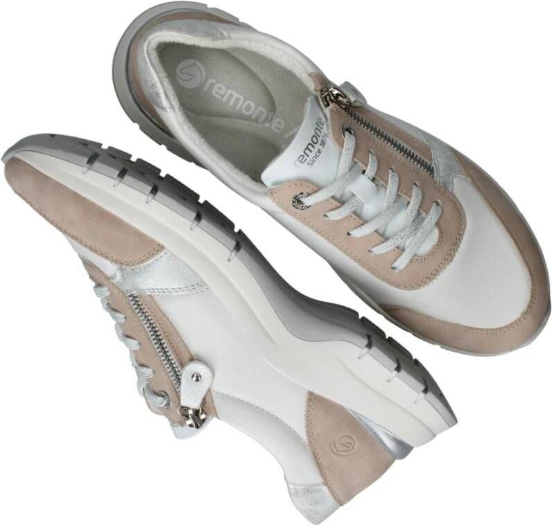 Remonte Comfortabele witte sneaker met beige en zilveren accenten Multicolor Dames