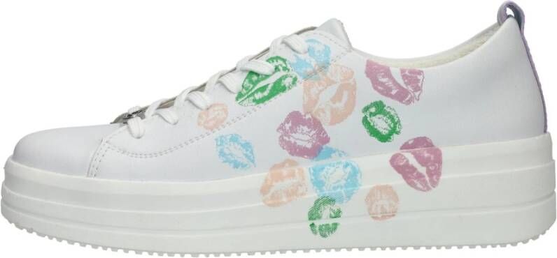 Remonte Leuke witte vegan sneaker met gekleurd mondjes patroon White Dames