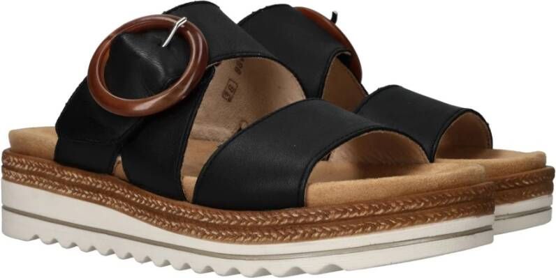 Remonte Zwarte Leren Sleehak Sandalen met Gesp Black Dames