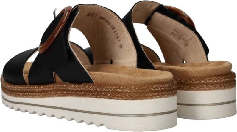 Remonte Zwarte Leren Sleehak Sandalen met Gesp Black Dames
