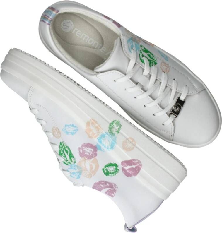 Remonte Witte Sneaker met Gekleurd Mond Patroon White Dames