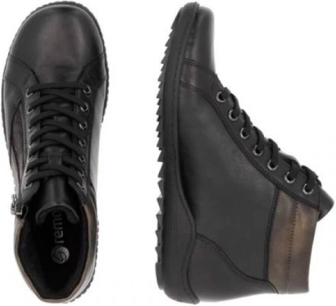 Remonte Zwarte leren sneaker met ritssluiting detail