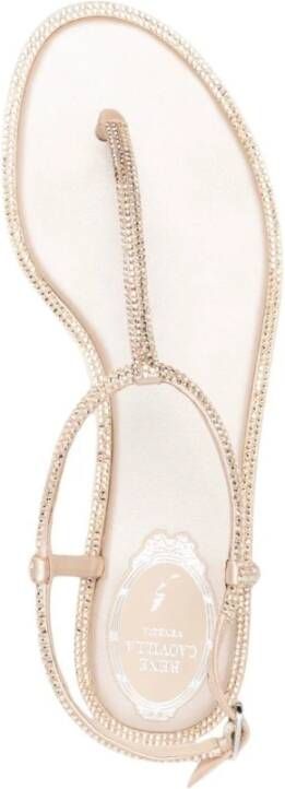 René Caovilla Beige Kristalversierde Platte Sandalen