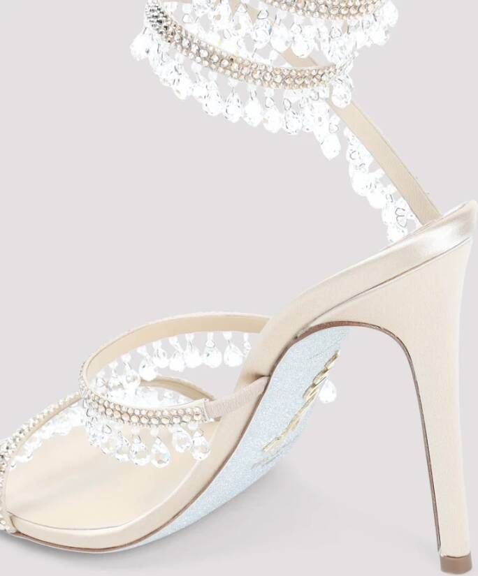 René Caovilla Beige Satin Kandelaar Sandaal Beige Dames