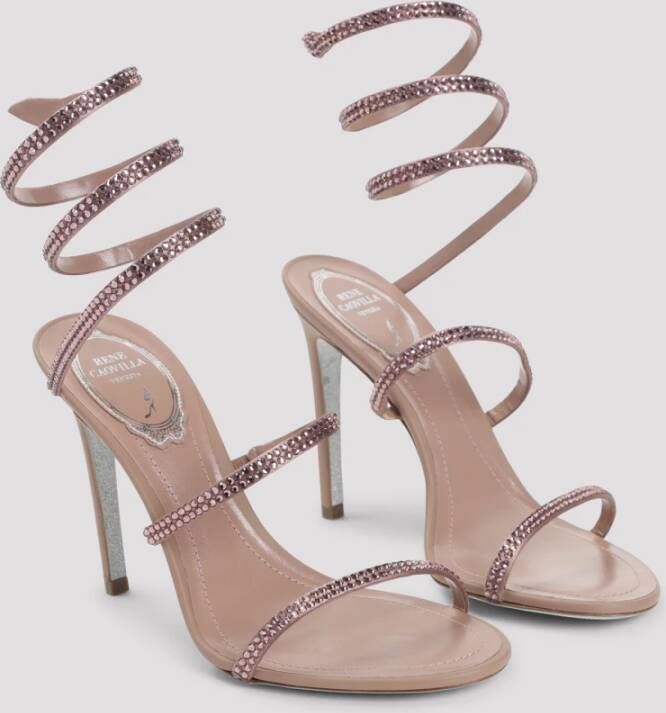 René Caovilla Elegante Satijnen Sandalen Nude Neutrals