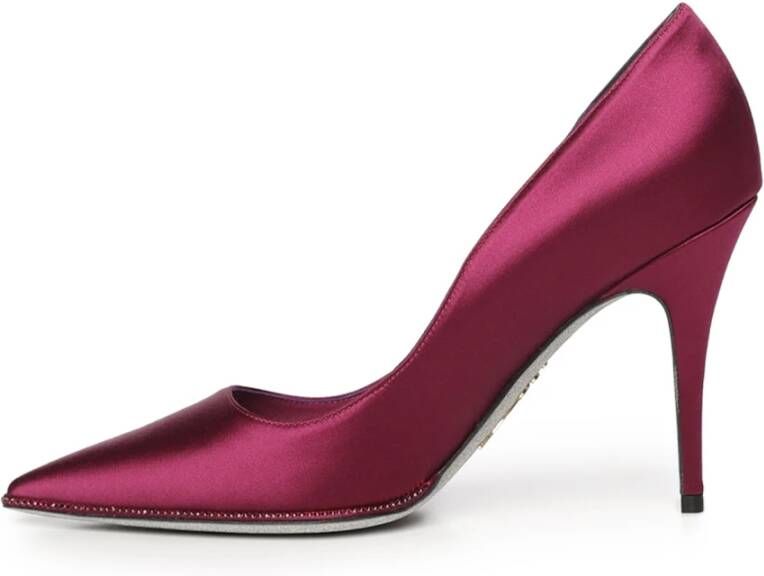 René Caovilla Paarse Satijnen Puntige Sandalen