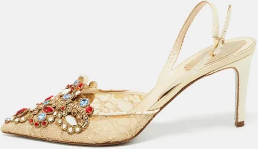 René Caovilla Pre-owned Lace heels Beige Dames