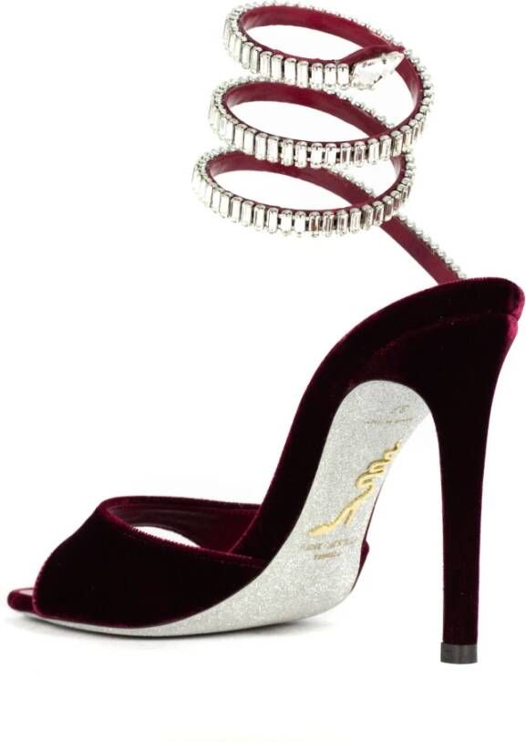 René Caovilla Rode Velvet Cleo Spark Sandalen