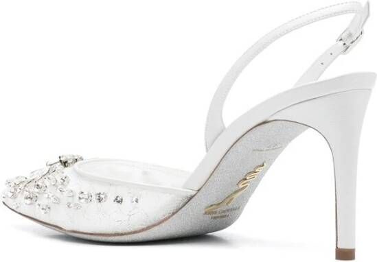 René Caovilla Witte slingback schoenen met kristallen versiering White Dames