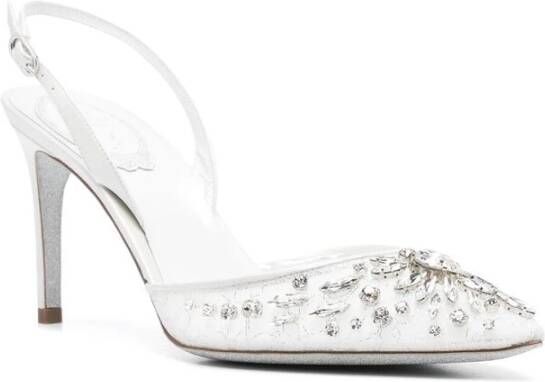 René Caovilla Witte slingback schoenen met kristallen versiering White Dames