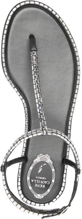 René Caovilla Zwarte Diana Lage Sandalen met Strass