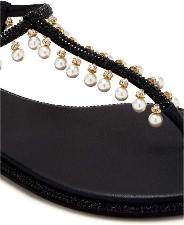 René Caovilla Zwarte Platte Sandalen met Gesp Sluiting