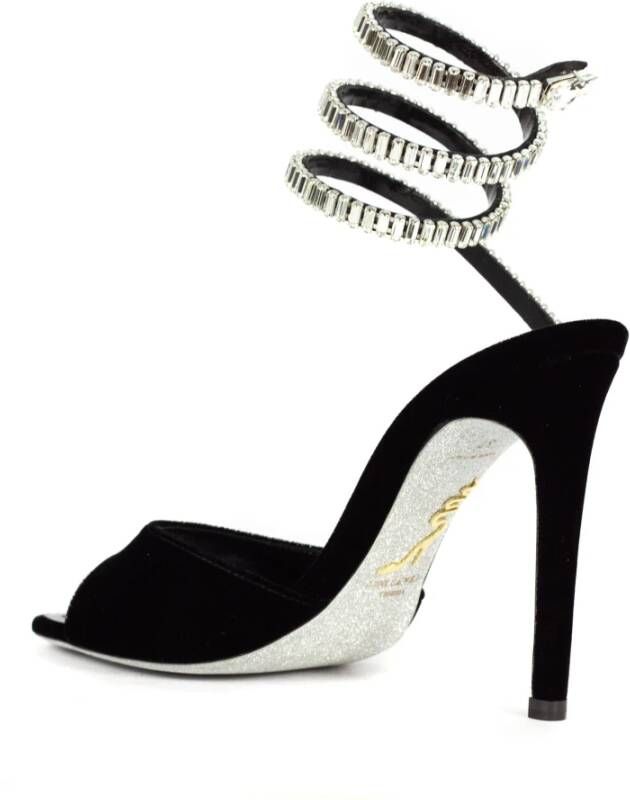 René Caovilla Zwarte Velvet Spark Sandalen met Strass
