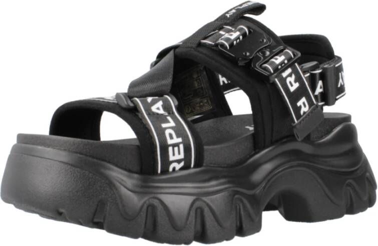 Replay Stijlvolle Platte Sandalen voor Vrouwen Black Dames