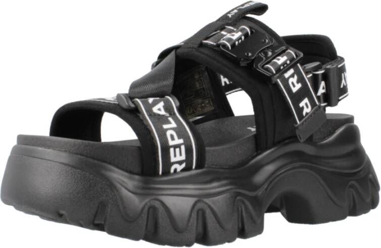 Replay Flat Sandals Black Dames