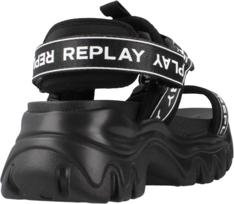 Replay Stijlvolle Platte Sandalen voor Vrouwen Black Dames