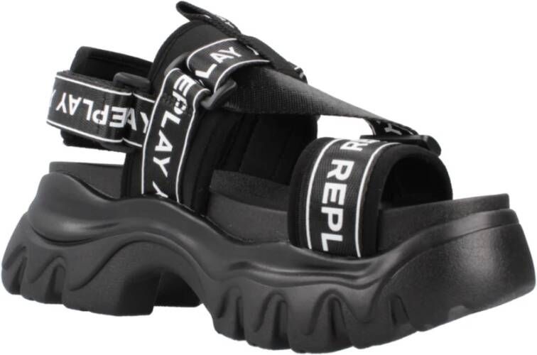 Replay Stijlvolle Platte Sandalen voor Vrouwen Black Dames