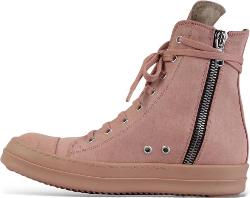 Rick Owens Gewaxte Hoge Sneakers Pink Dames