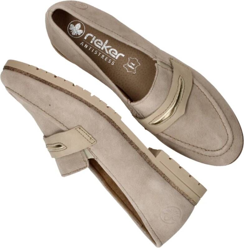 Rieker Beige Suède Loafer met Leren Voetbed Beige Heren