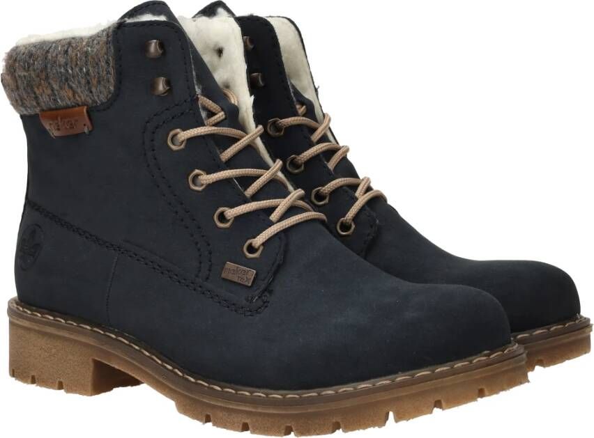 Rieker Blauwe Warme Winter Veterschoenen Blue Dames