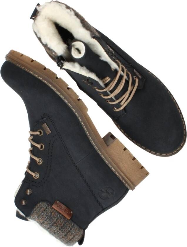 Rieker Blauwe Warme Winter Veterschoenen Blue Dames
