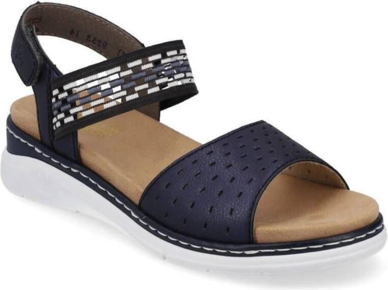 Rieker Stijlvolle Blauwe Leren Platte Sandalen Blauw Dames