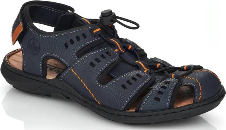 Rieker Blauwe platte sandalen voor heren Blauw Heren