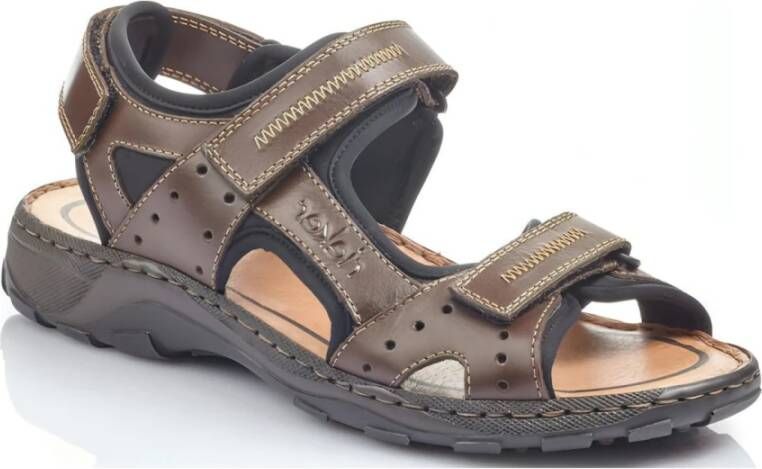 Rieker Bruine leren platte sandalen Bruin Heren