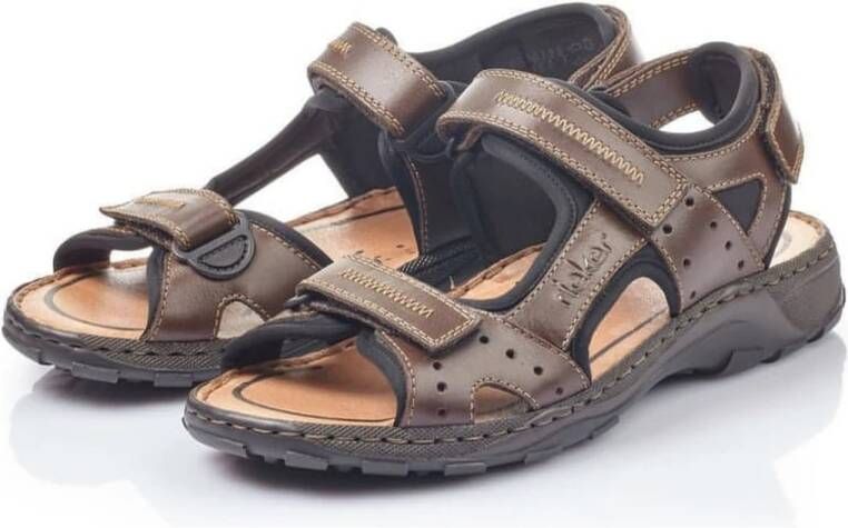 Rieker Bruine leren platte sandalen Bruin Heren