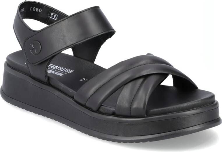 Rieker Comfortabele Leren Platte Sandalen Zwart Dames