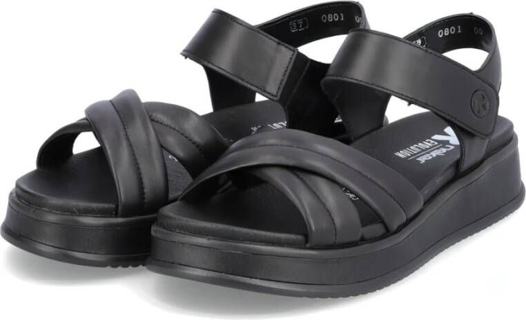 Rieker Comfortabele Leren Platte Sandalen Zwart Dames