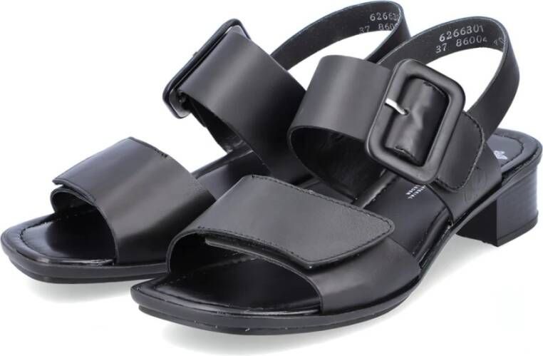 Rieker Zwarte leren platte sandalen Zwart Dames