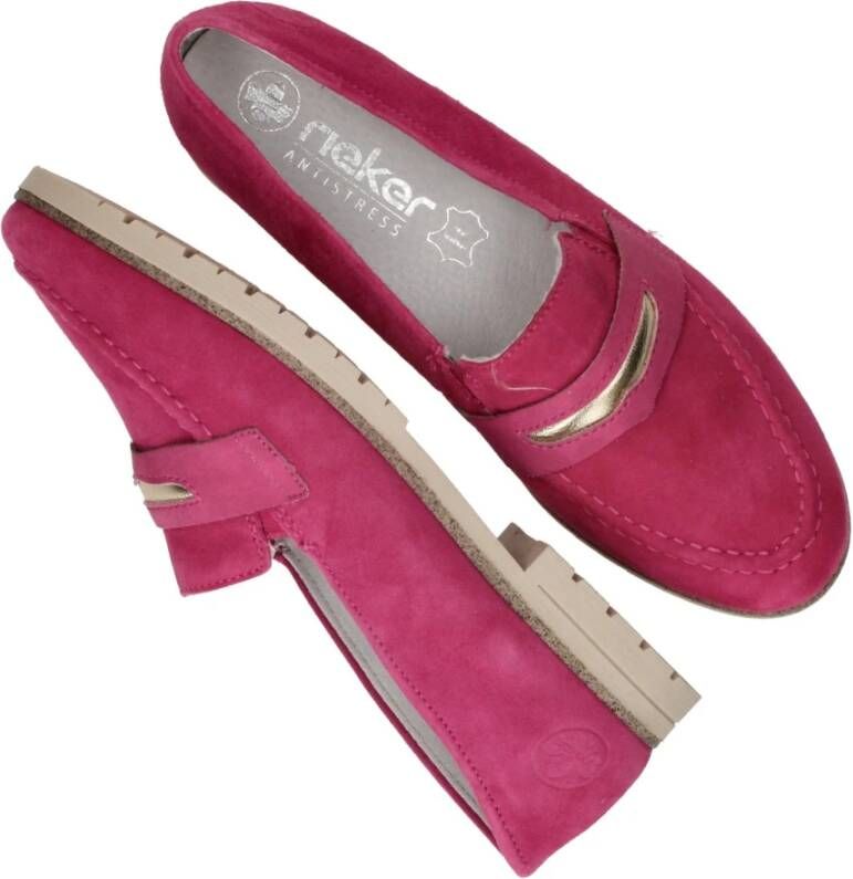 Rieker Fuchsia Suède Loafer met Leren Voetbed Pink Dames